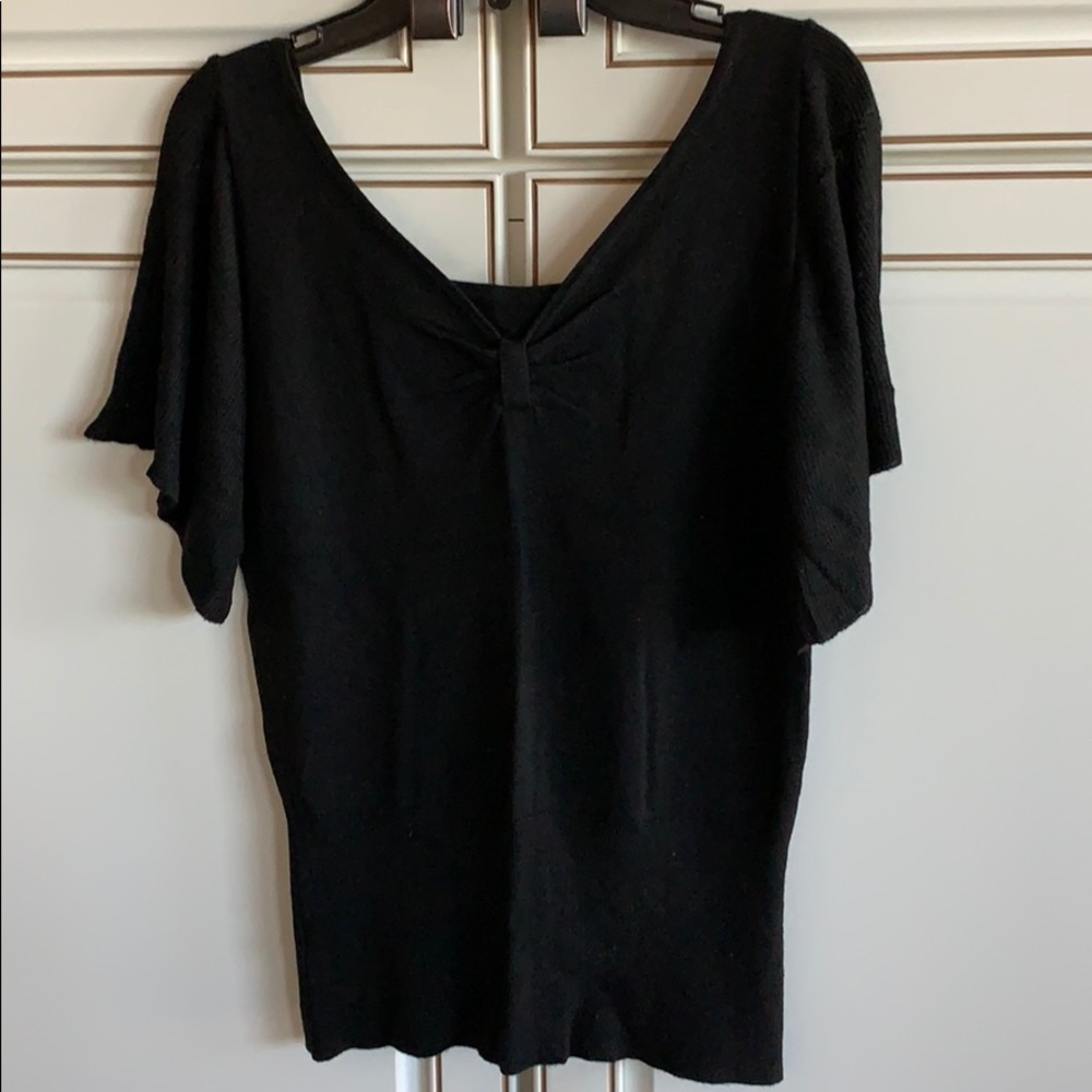 Black knit flutter sleeves reversible front/back